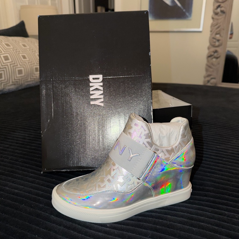 DKNY Cosmos Metallic Wedge Slip On Sneakers